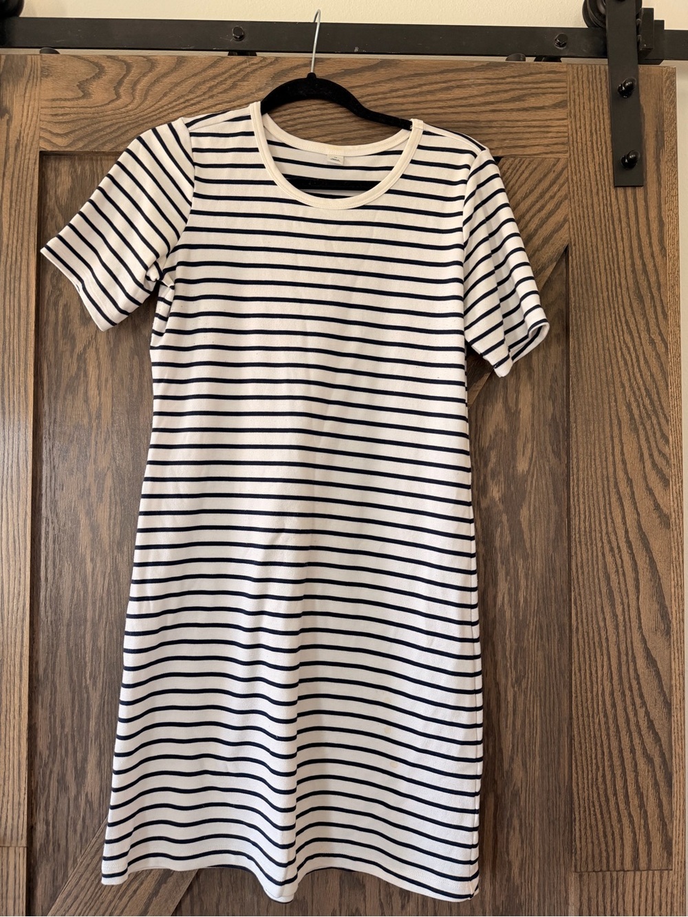 Old Navy White and Navy Striped T-Shirt Mini Dress